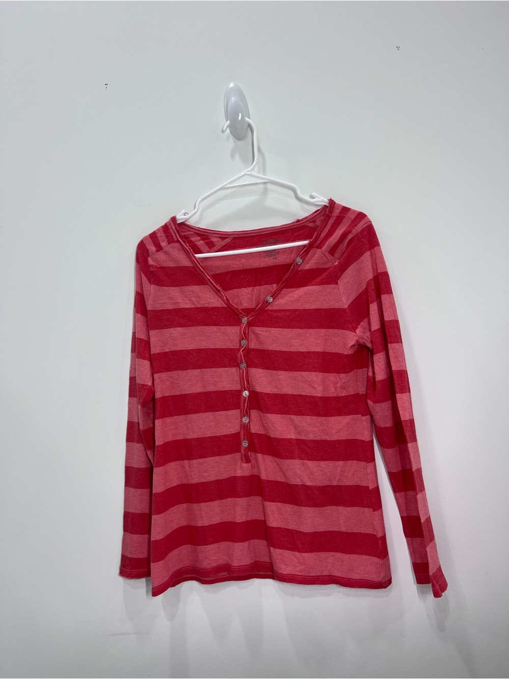 Old Navy Red and Pink Striped Henley Tee